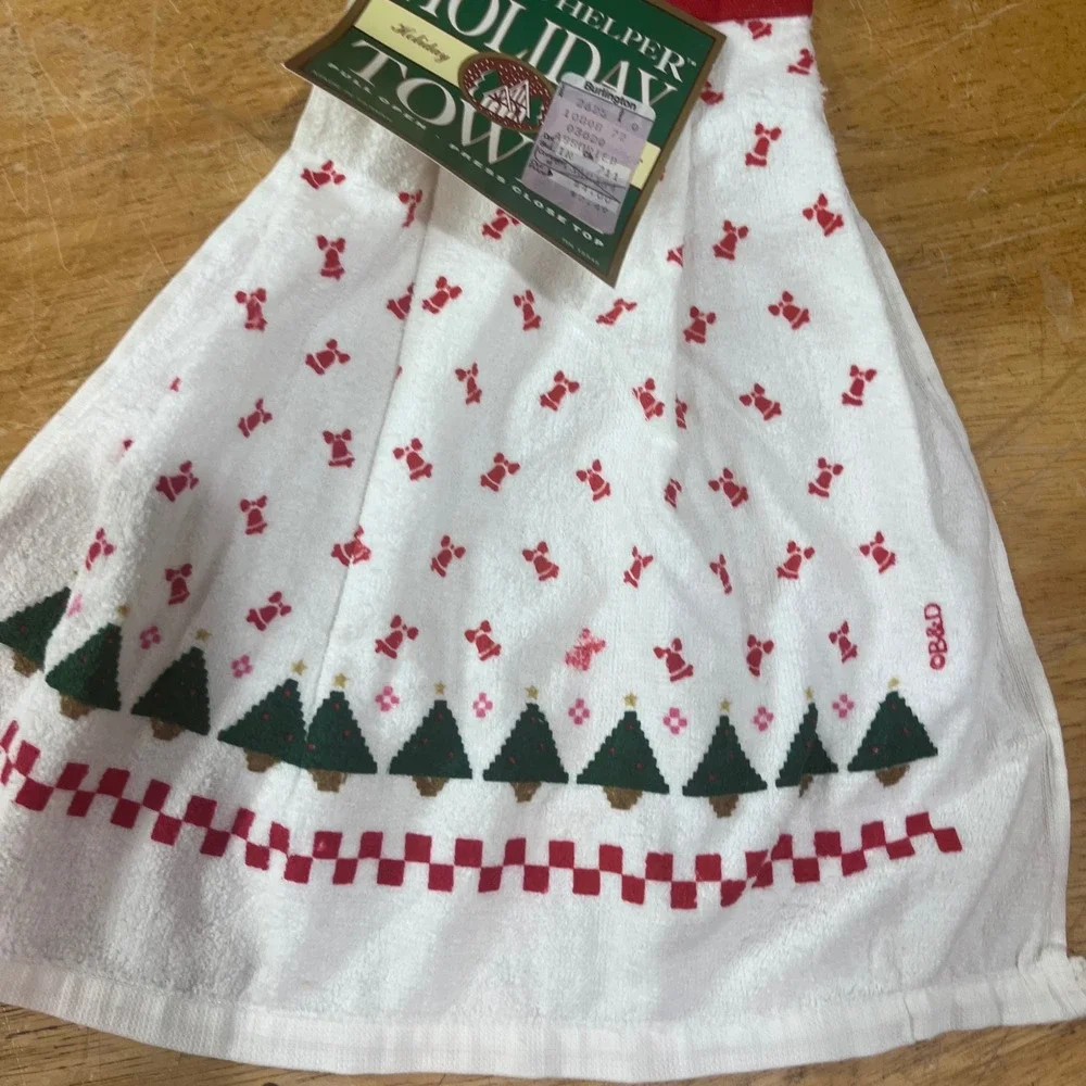 Vtg B&D Christmas Cat Hanging Kitchen Towel Santa's Helper Kitsch Jingle Bell